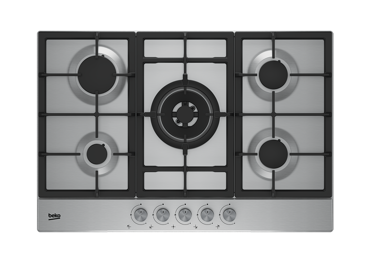 Una estufa de gas de acero inoxidable con cuatro quemadores