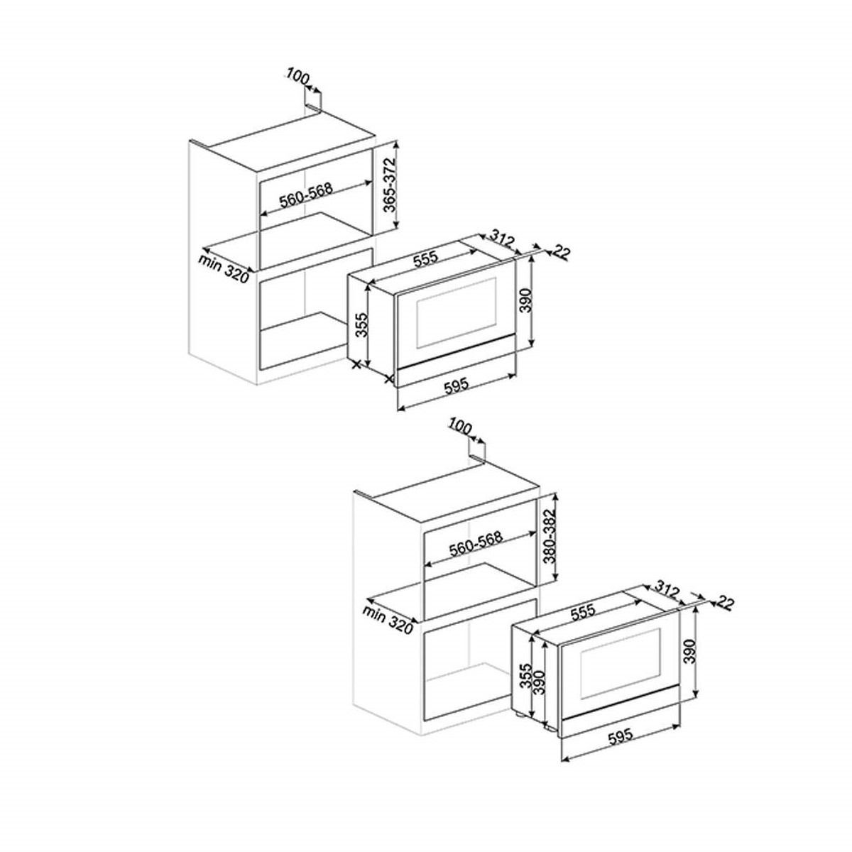 Un horno microondas de acero inoxidable con puerta de vidrio negro.