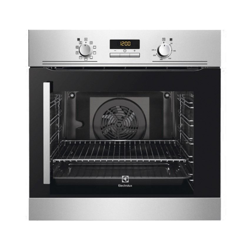 Un horno de acero inoxidable con la hora de las 12:00