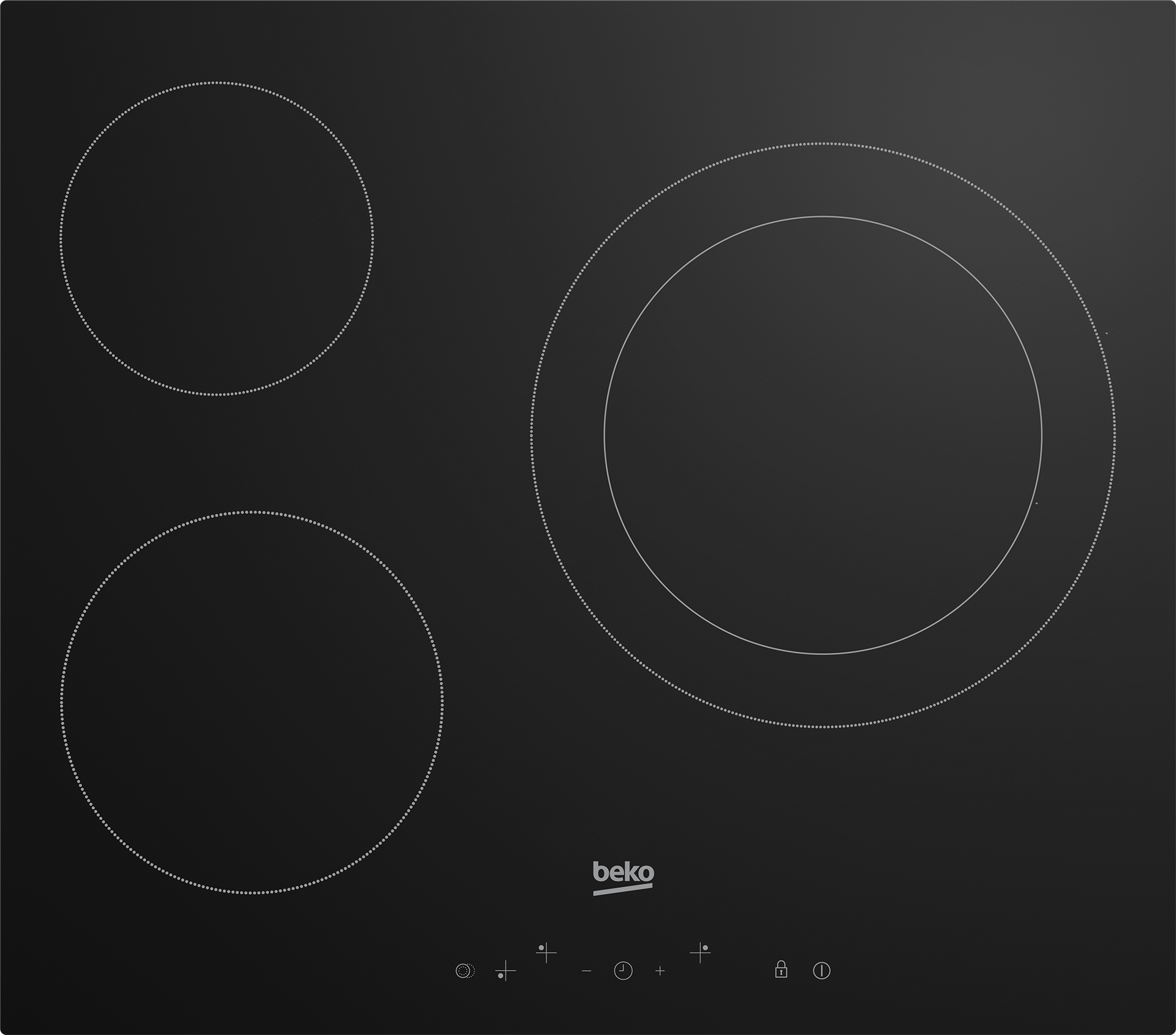 Una estufa Beko negra con tres círculos.
