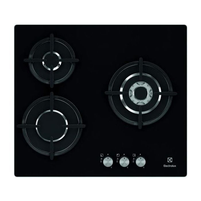 Una estufa de gas negra con tres quemadores