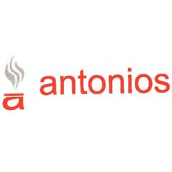 Logotipo de "Antonios" con un icono de llama estilizado y texto rojo.