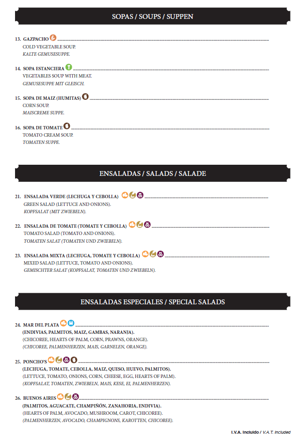 Un menú de un restaurante muestra una variedad de ensaladas.