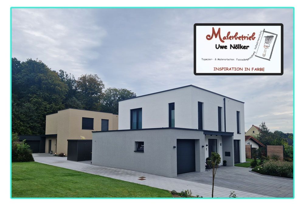 Ein Bild von einem Haus mit einem Schild mit der Aufschrift „Malerbetrieb“