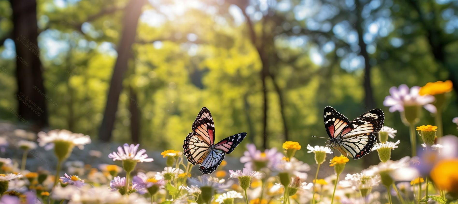 Forêt avec papillons