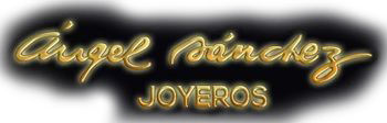 Logotipo para "Ángel Sánchez Joyeros" en letra dorada sobre fondo negro con brillo blanco.