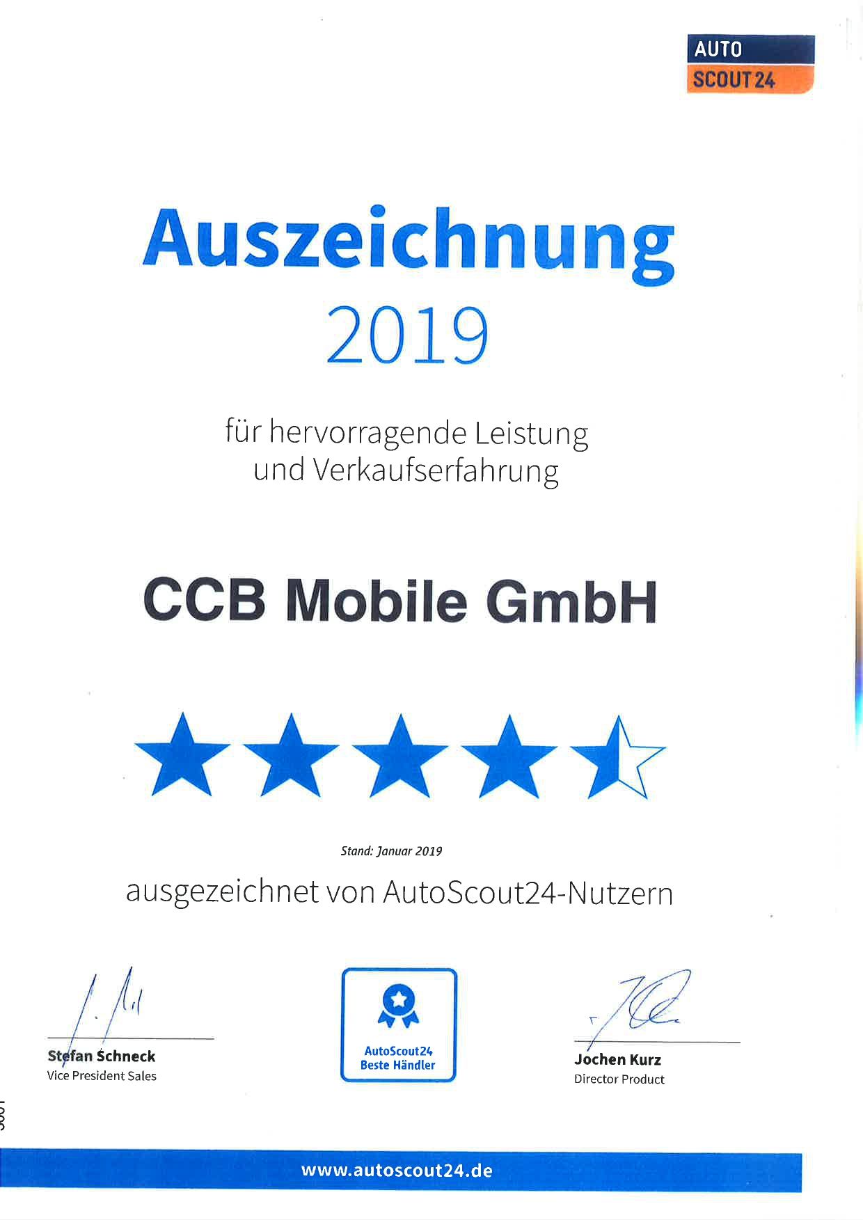 Auszeichnung 2019 von Autoscout24.de