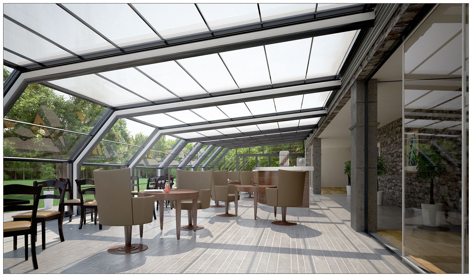 Abri de terrasse avec des fauteuils design