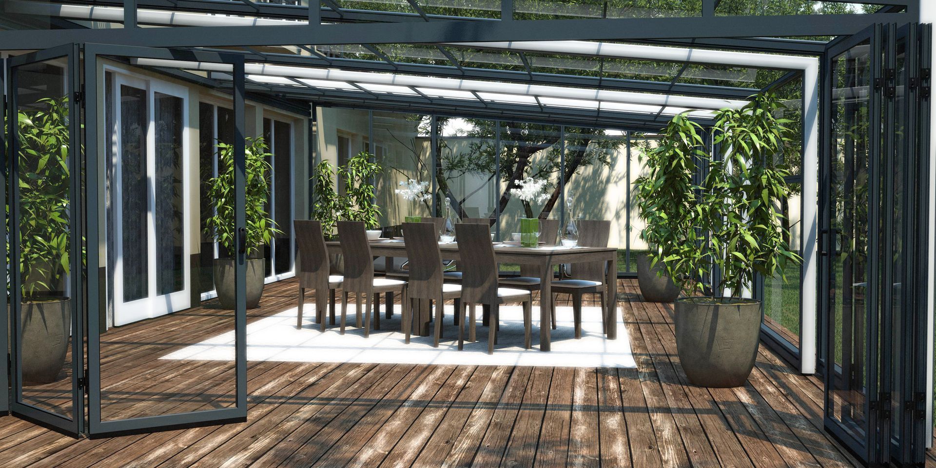 Terrasse avec Pergola et grande table à manger