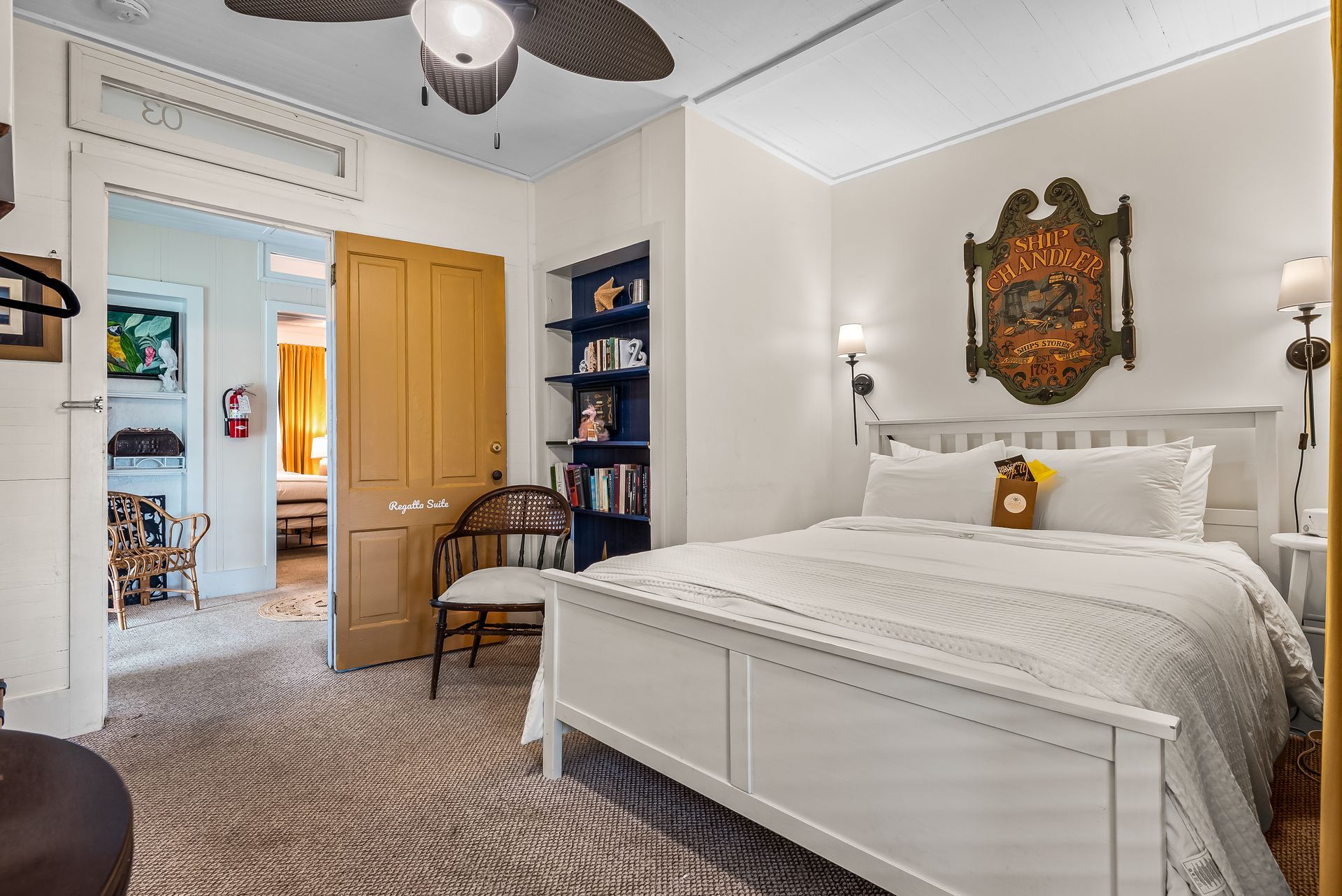 Regatta suite, queen bed, and sitting area. New mattress and amenity bag