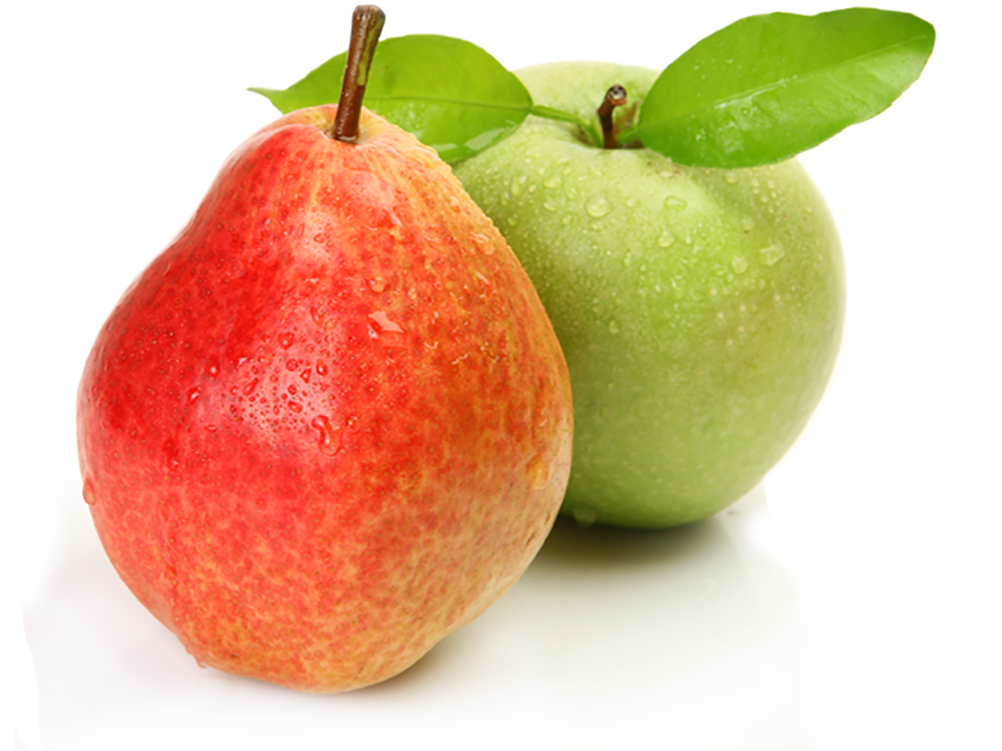 Une pomme et une poire.