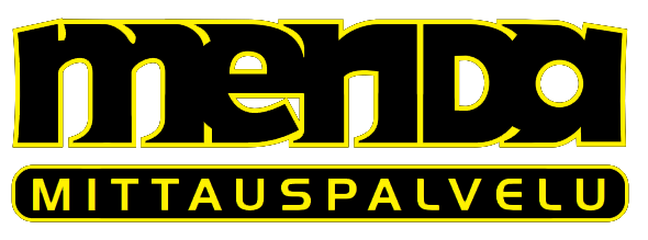 Merida Mittauspalvelun logo mustana ja keltaisena tyylitellyllä tekstillä