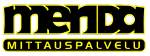 Merida Mittauspalvelun logo mustana ja keltaisena tyylitellyllä tekstillä