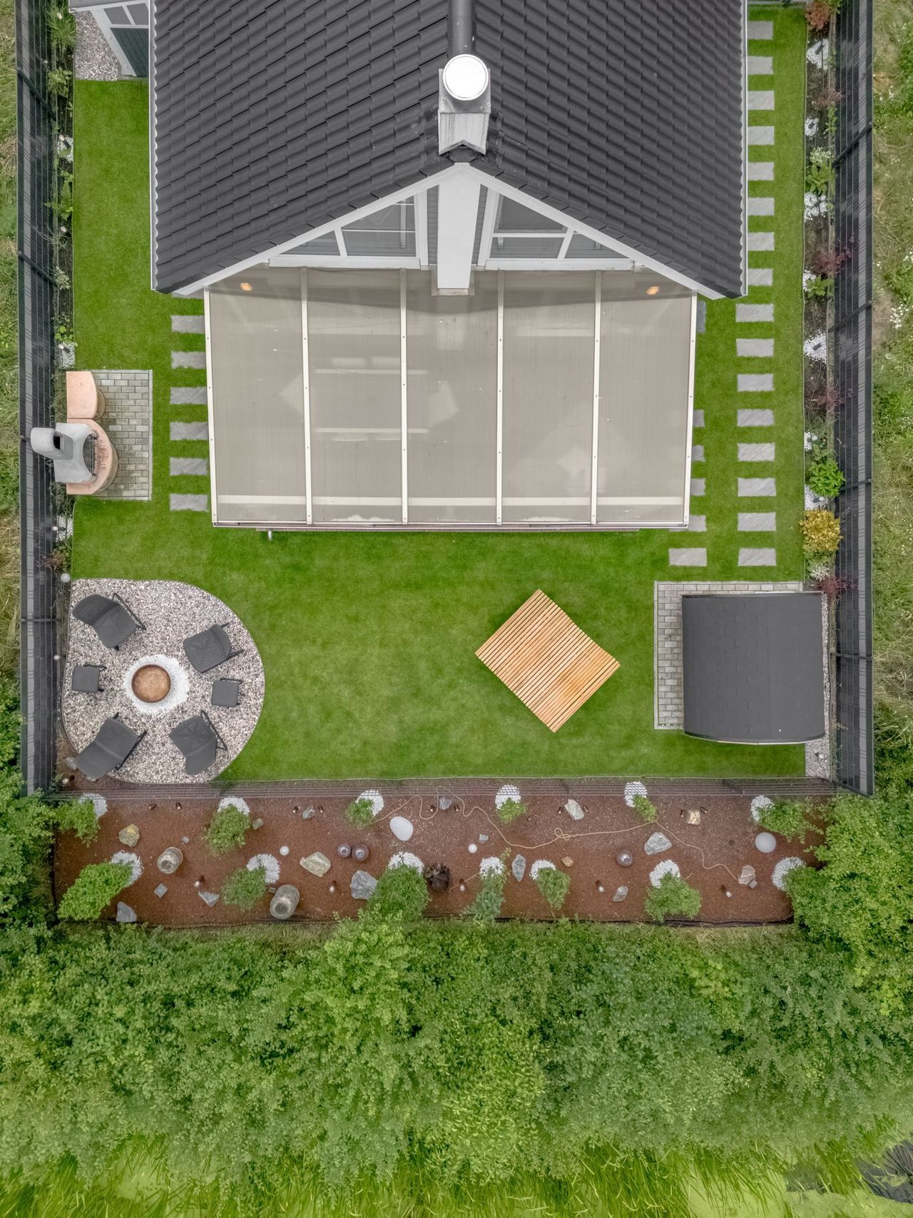 The fenced garden of ABAITA seen from above