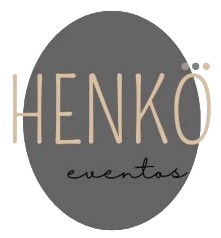 Un logotipo para Henko Eventos en un círculo.
