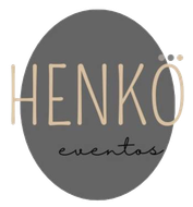 Un logotipo para Henko Eventos en un círculo.