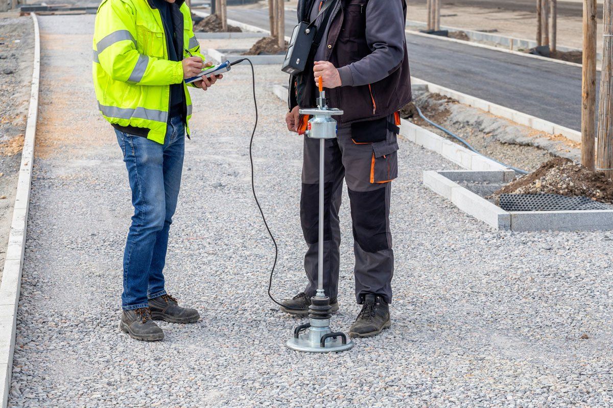 Deux techniciens réalisant des mesures sur une voirie