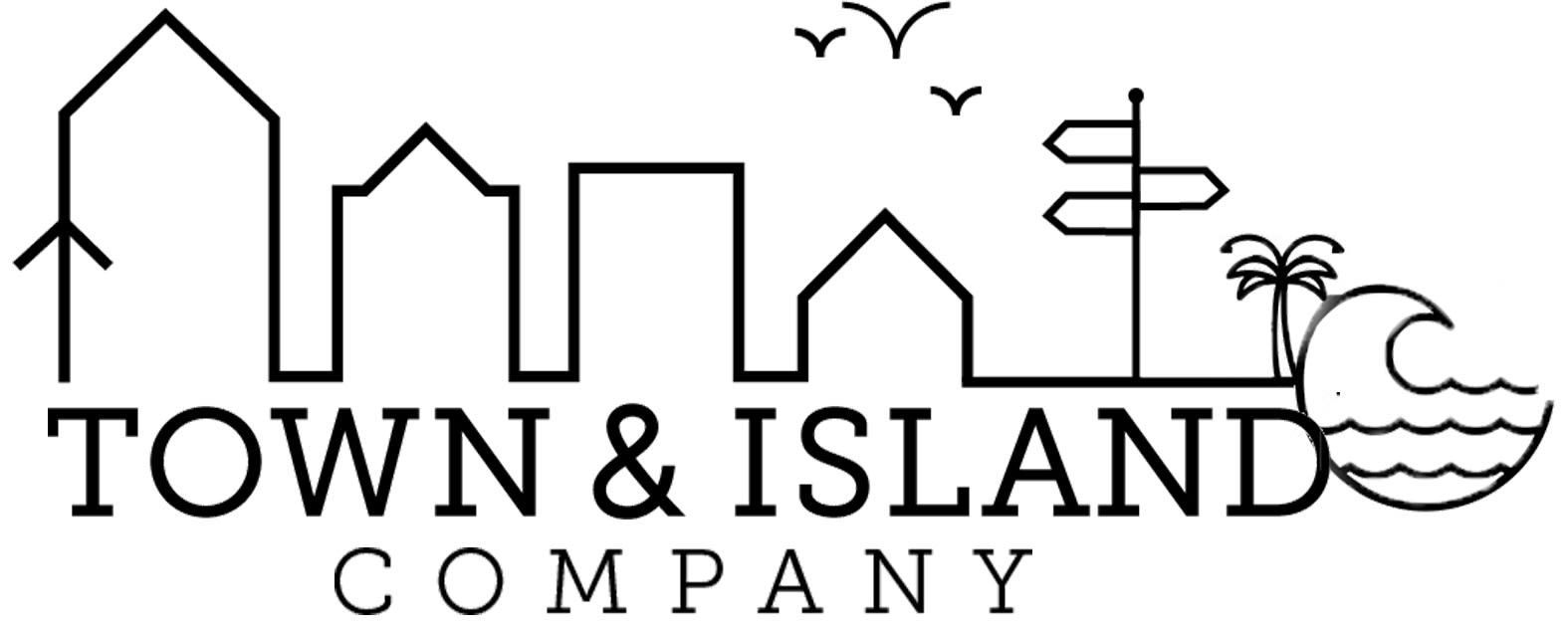 A black and white logo for the town and island company.