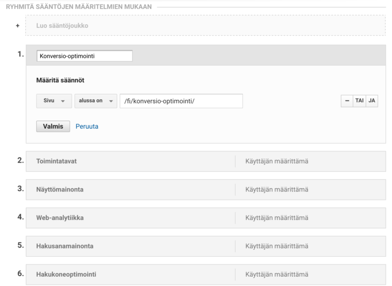 Suomen kielen kurssimateriaalisivu, jossa on hakukenttä ja numeroitujen kohteiden luettelo taulukossa.