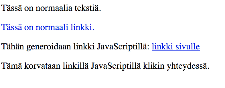 Esimerkki suomenkielisestä tekstistä, jossa näkyy sininen alleviivattu linkki mustien tekstirivien keskellä.
