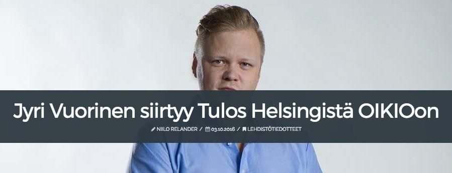 Jyri Vuorinen siirtyy Tulos Helsingistä OIKIOn