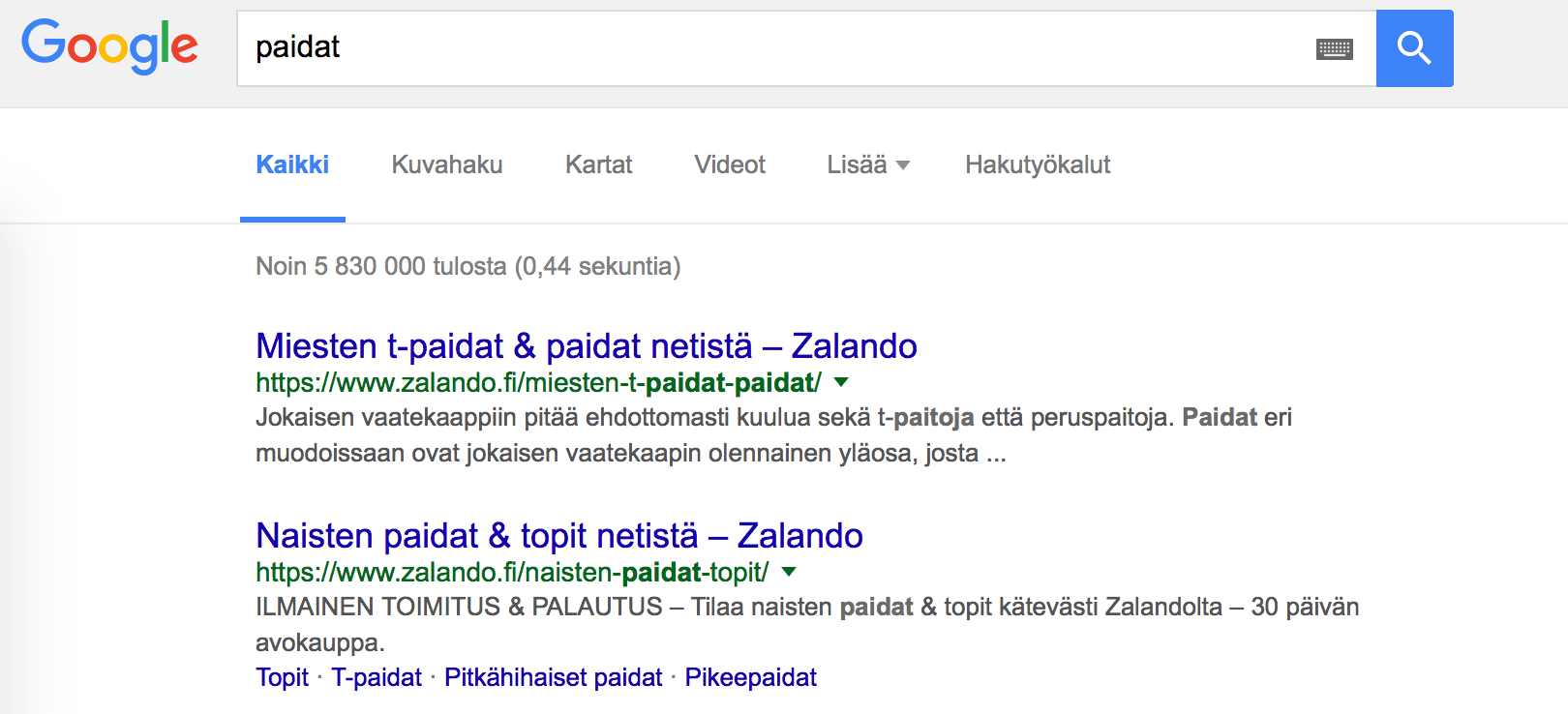 Googlen hakutulossivu haulle ”zksat”, jossa näkyy kaksi Zksatiin liittyvää linkkiä.