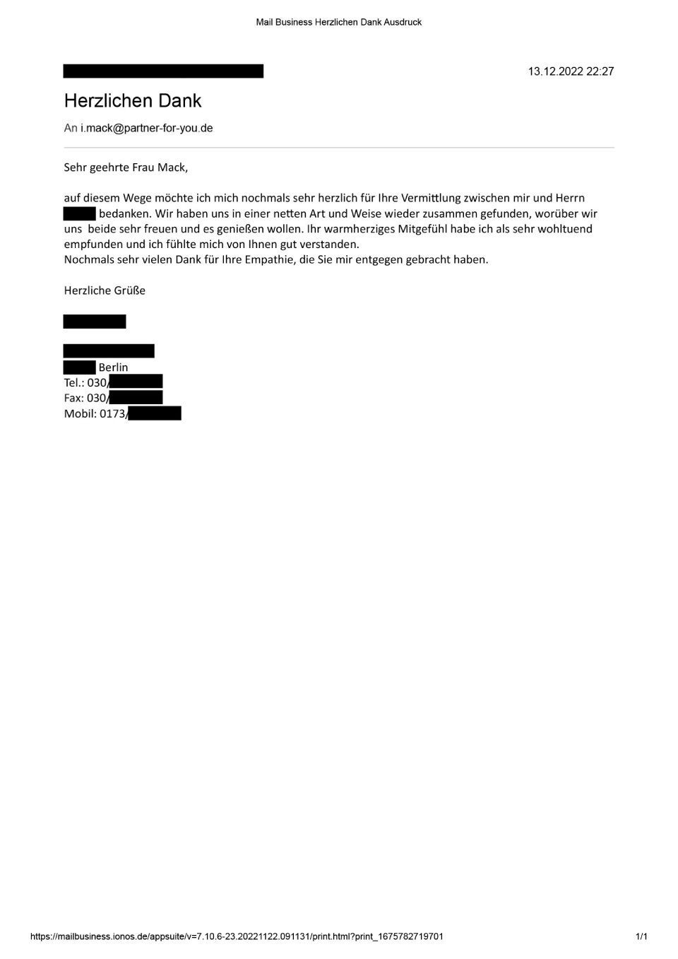 Referenzschreiben, Ingrid Mack partner for you