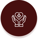 Icon mit zwei offenen Händen und Herz mit Kreuz