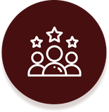 Icon mit drei Personen und drei Sternen