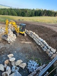 Moderner Garten mit grüner Rasenfläche, blühenden Sträuchern, Bäumen und Holzbank als Ruheoase.