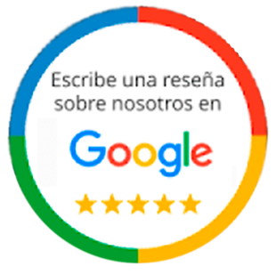 Solicitud de revisión de Google: logotipo circular con secciones de colores, texto y cinco estrellas.