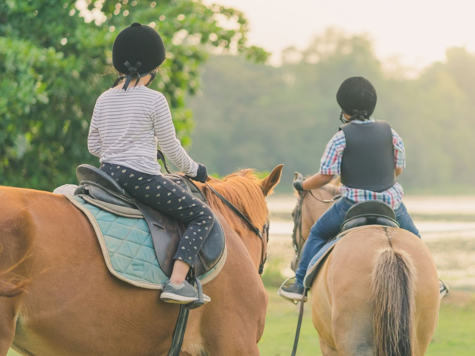 Deux enfants vu de dos sur leurs chevaux