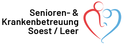 Logo mit Text: "Senioren- & Krankenbetreuung Soest / Leer" neben einer herzf&ouml;rmigen Darstellung zweier Figuren.