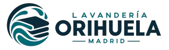 Logotipo de Lavander&iacute;a Orihuela Madrid en tonos verde azulado y azul marino sobre fondo blanco