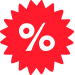 Una estrella roja con un signo de porcentaje dentro de ella.