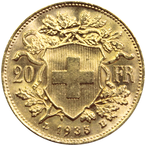 20 francs suisse vreneli revers