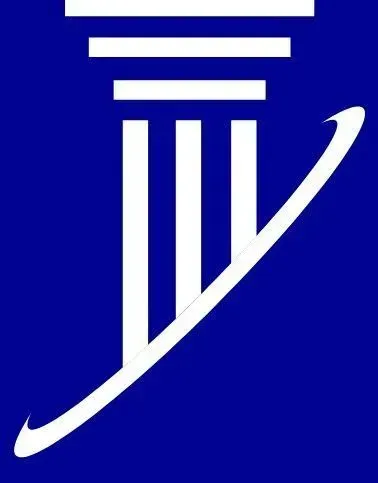 Columna clásica blanca con tres líneas verticales, delineadas por una línea ondulada sobre fondo azul.