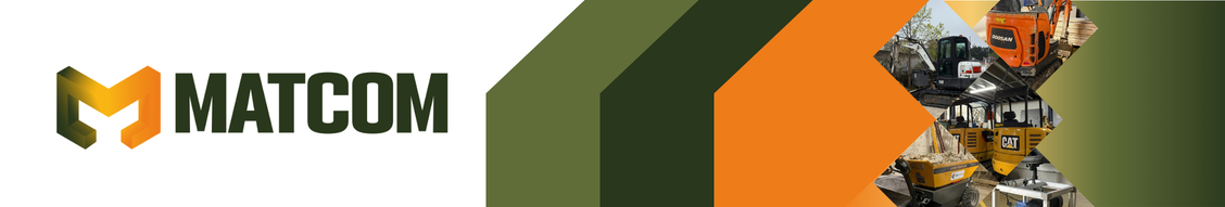 Logo MATCOM avec un motif géométrique orange et vert.