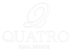 Logotipo de Quatro Real Estate en negro con una Q estilizada sobre el nombre de la empresa.