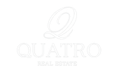 Logotipo de QUATRO Real Estate en gris claro sobre fondo blanco.