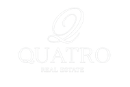 Logotipo de QUATRO Real Estate en gris claro sobre fondo blanco.