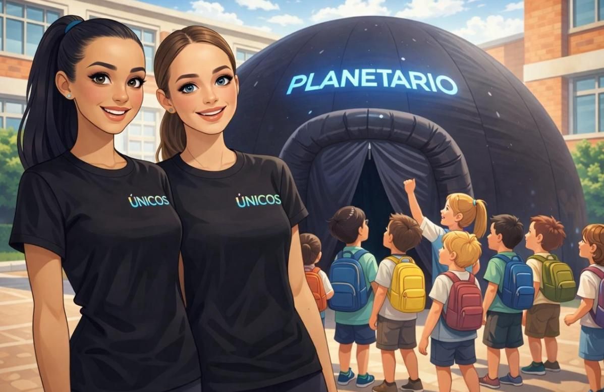 Dos mujeres que llevan camisetas negras con la palabra Unicos escritas en ellas están paradas una al lado de la otra.