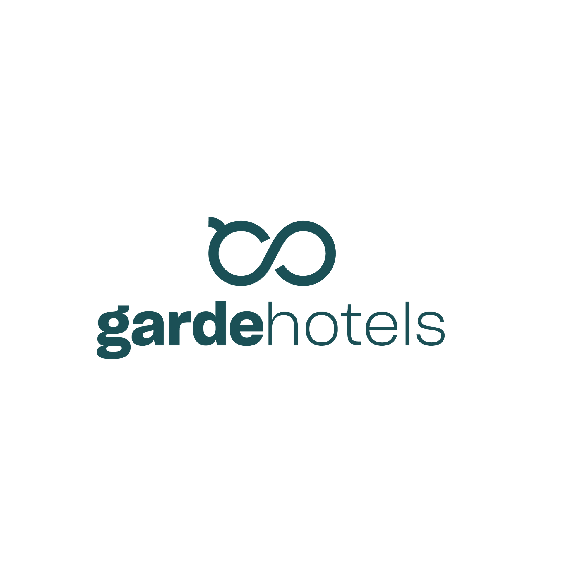 Een logo voor gardehotels met een oneindigheidssymbool op een witte achtergrond.