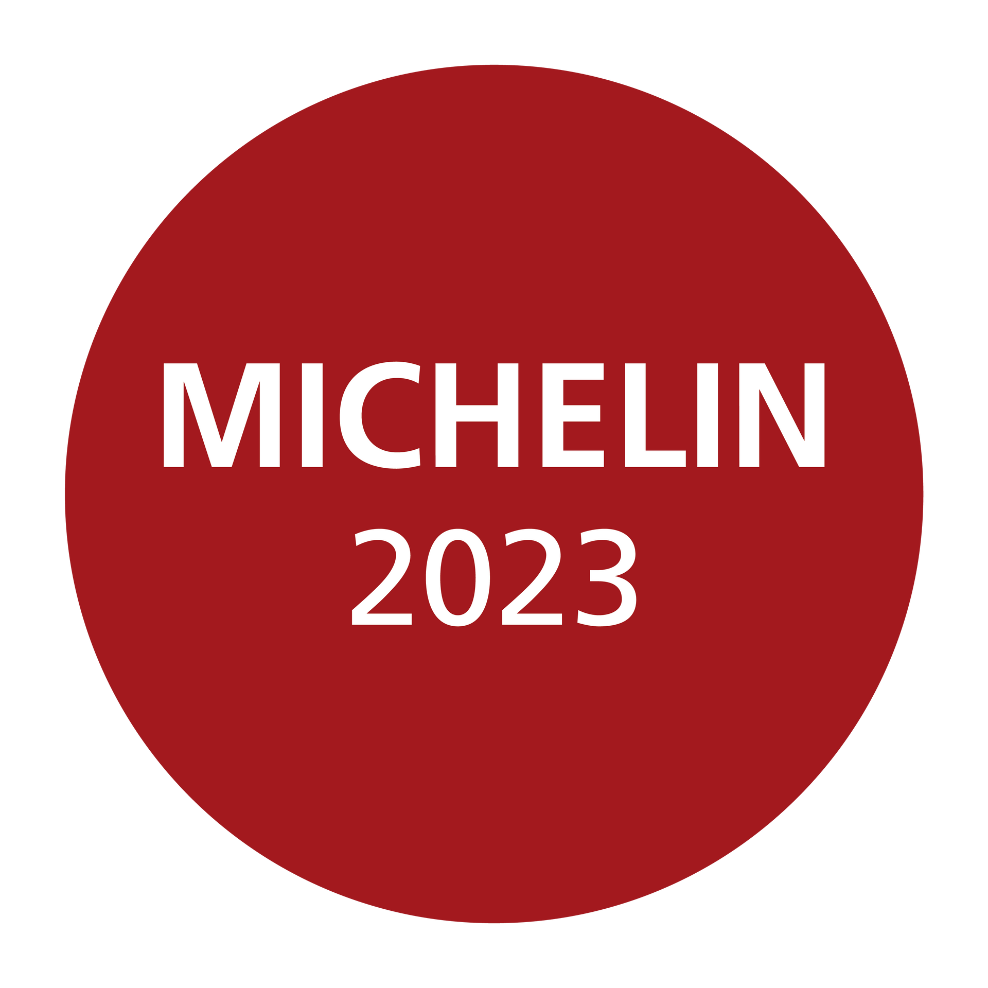 Een rode cirkel met daarop de woorden michelin 2023.