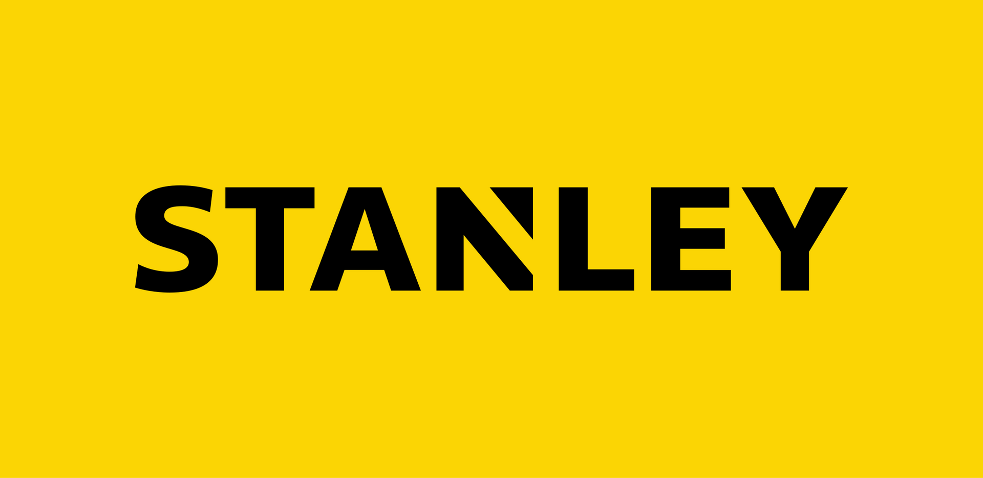 Logo Stanley en caractères noirs sur fond jaune.