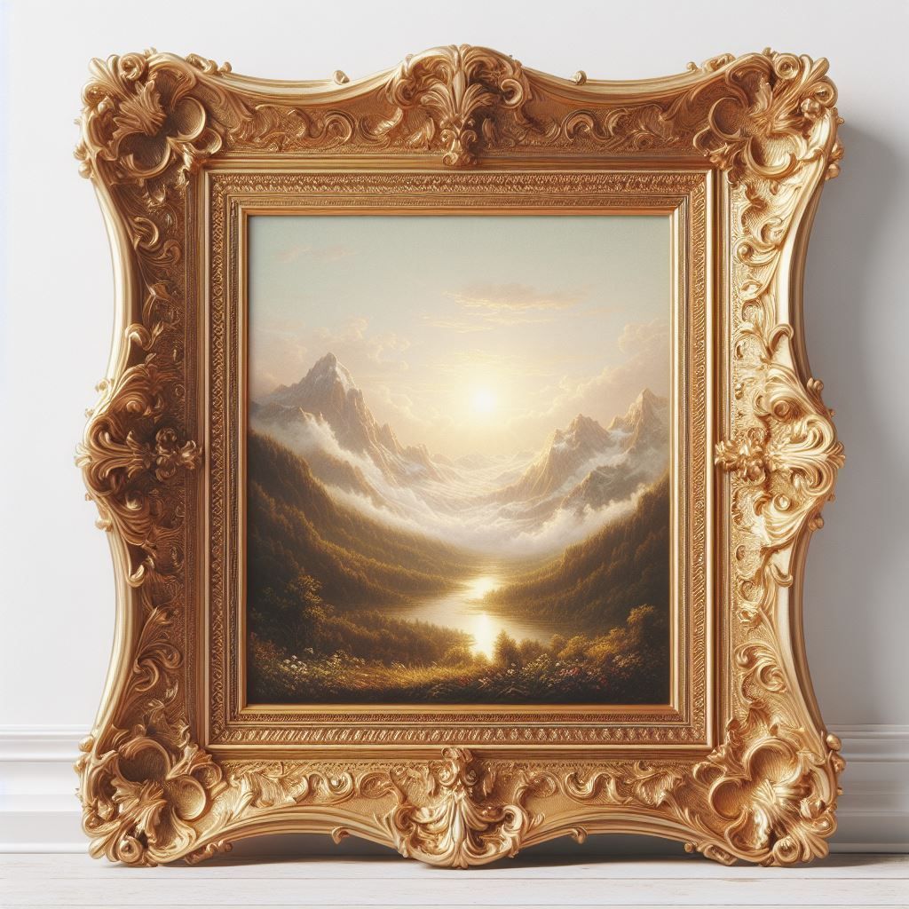 Cadre d'un paysage de montagne en perspective avec un lever de soleil