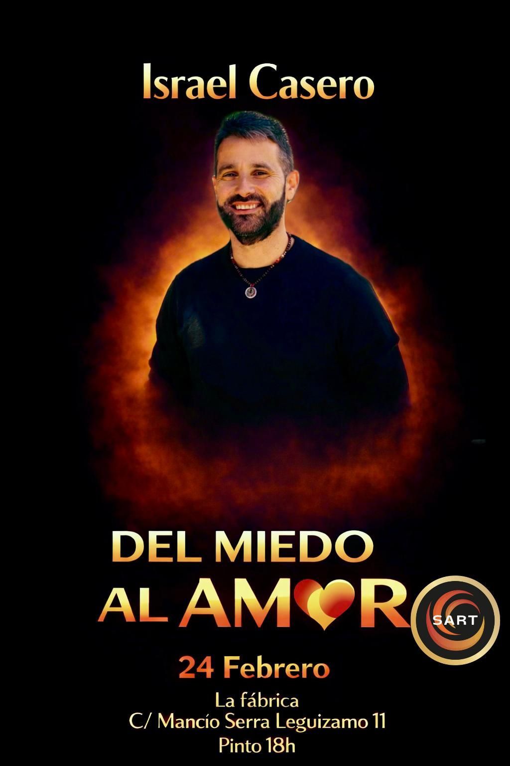 A woman is standing in front of a sign that says los siete pasos del placer a la felicidad.