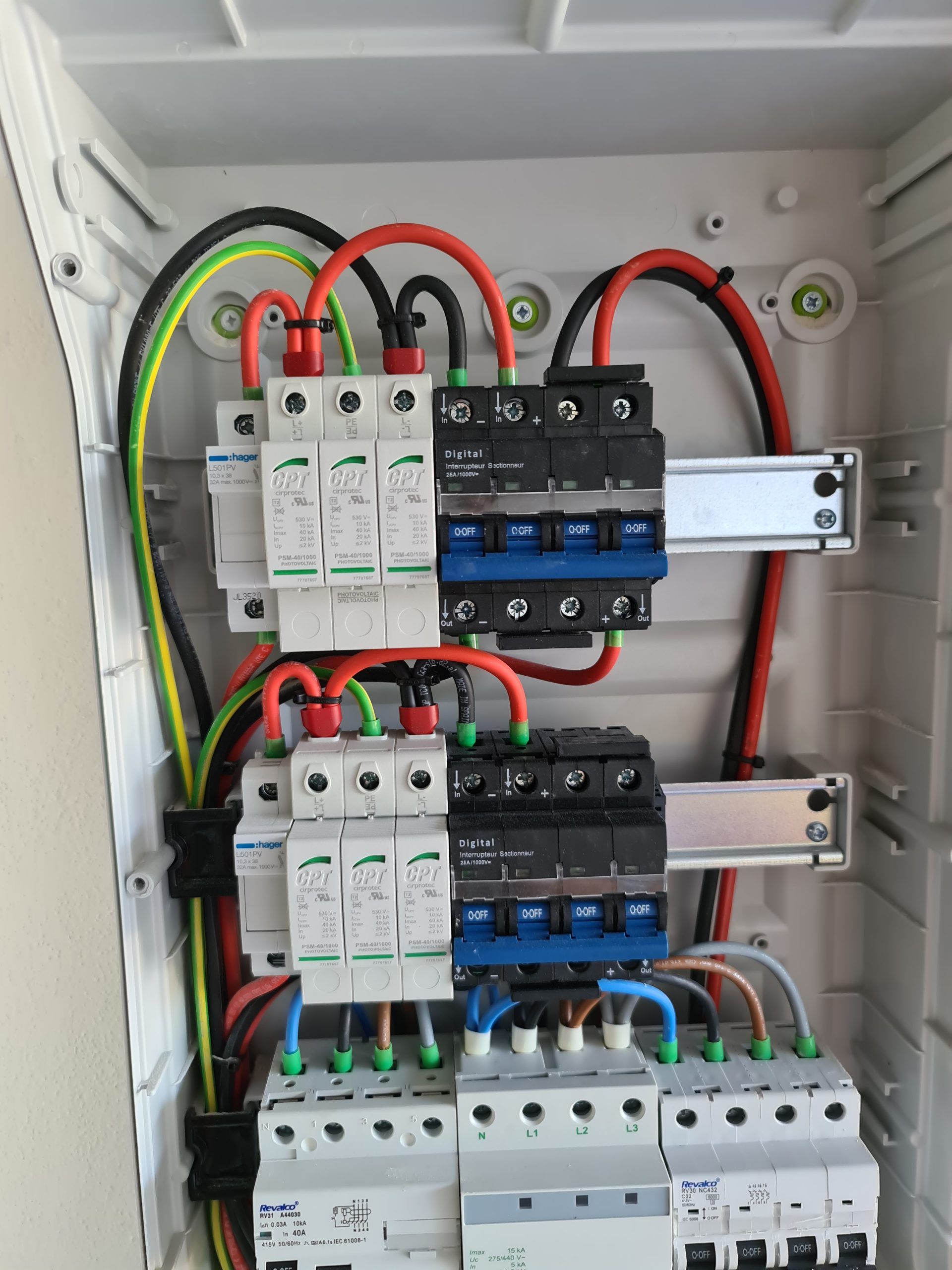 Un primer plano de una caja eléctrica con muchos cables saliendo de ella.