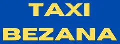 Texto "TAXI BEZANA" en amarillo sobre fondo azul.