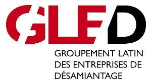 A red and black logo for glfd groupement latin des entreprises de desamiantage